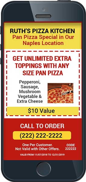 iPhone with Pizza Coupon Created with EzSMS Blaster