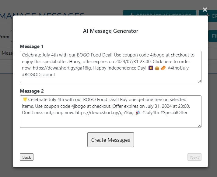AI All Messages Generated
