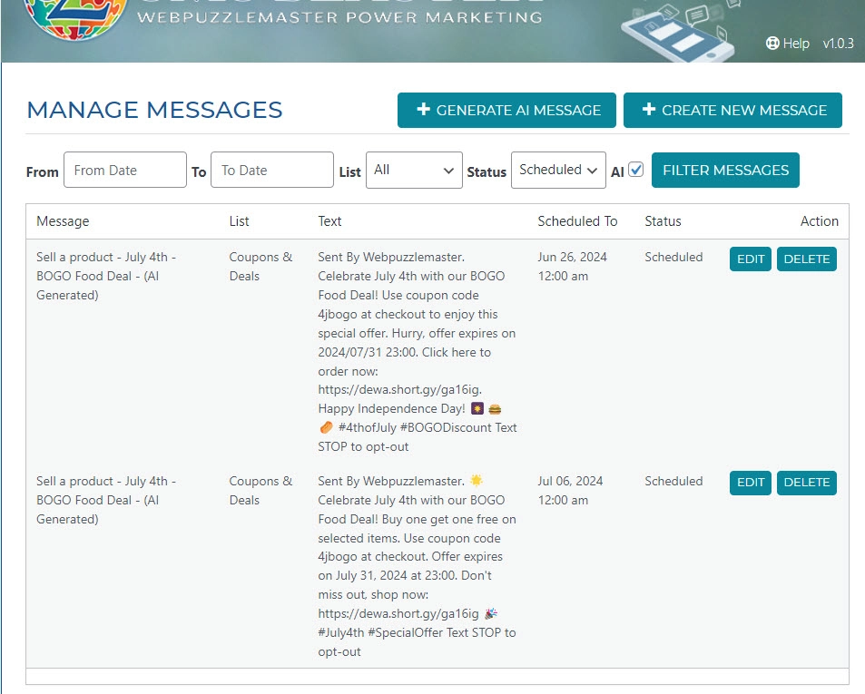 AI Scheduled Messages
