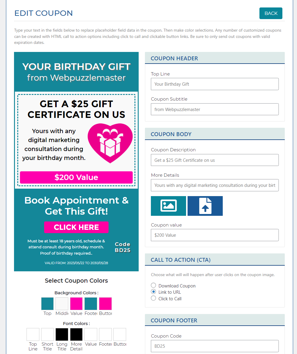 Birthday Coupon in Admin
