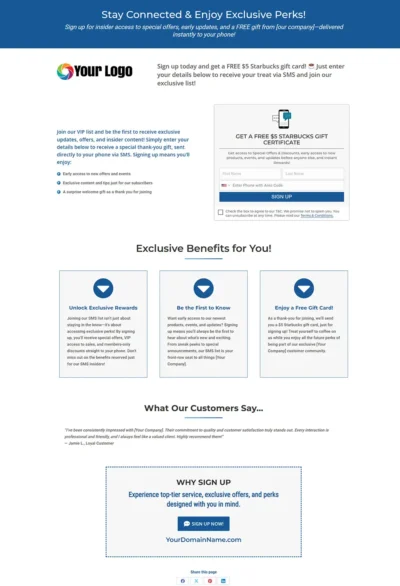 ez SMS landing page builder template.