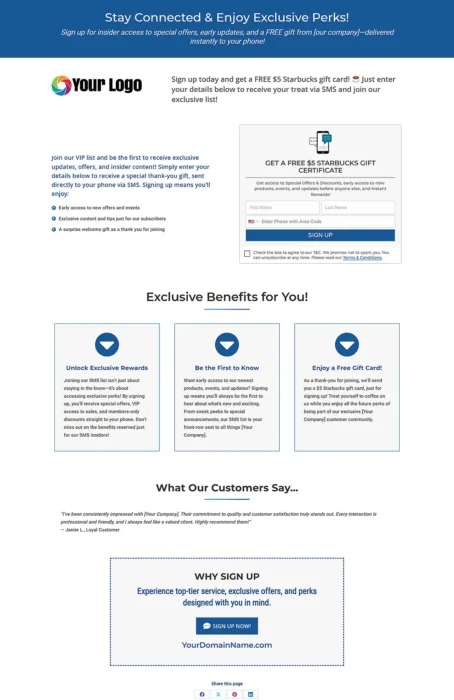 ez SMS landing page builder template.