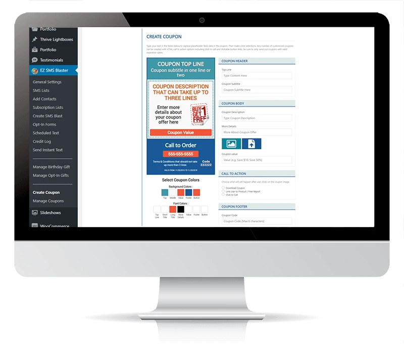 Ez SMS Blaster SMS Marketing WordPress Plugin Create Coupon