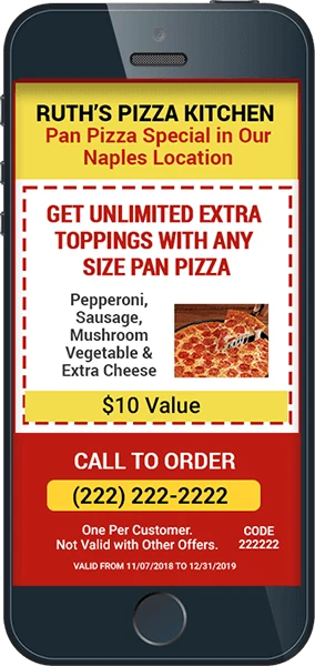 iPhone with Pizza Coupon Created with EzSMS Blaster