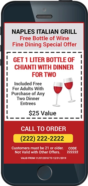 iPhone with Restaurant Coupon Created with EzSMS Blaster
