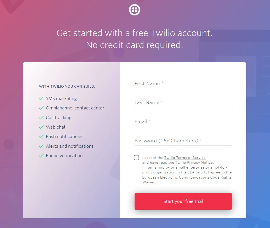 Twilio Sign Up