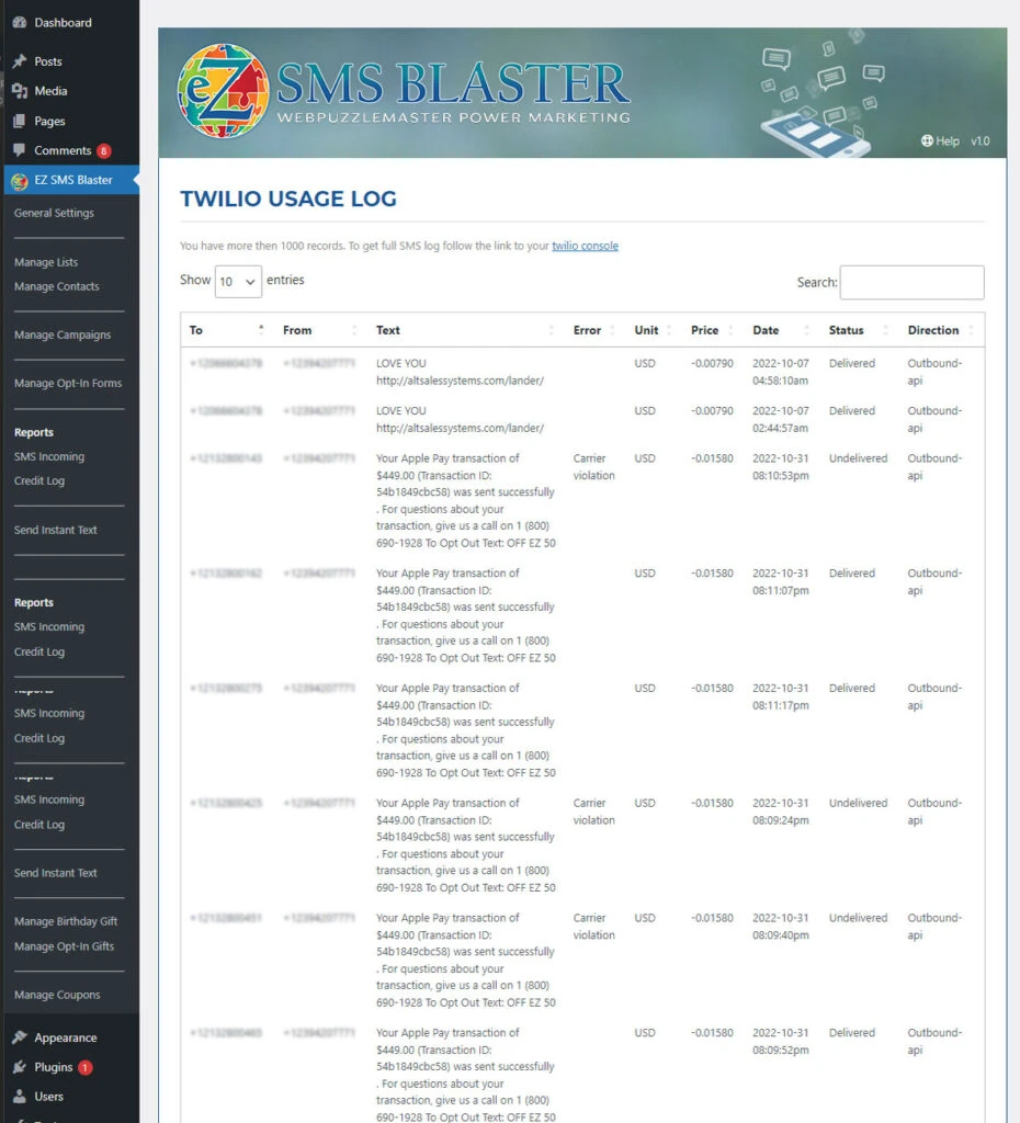 SMS Reports
